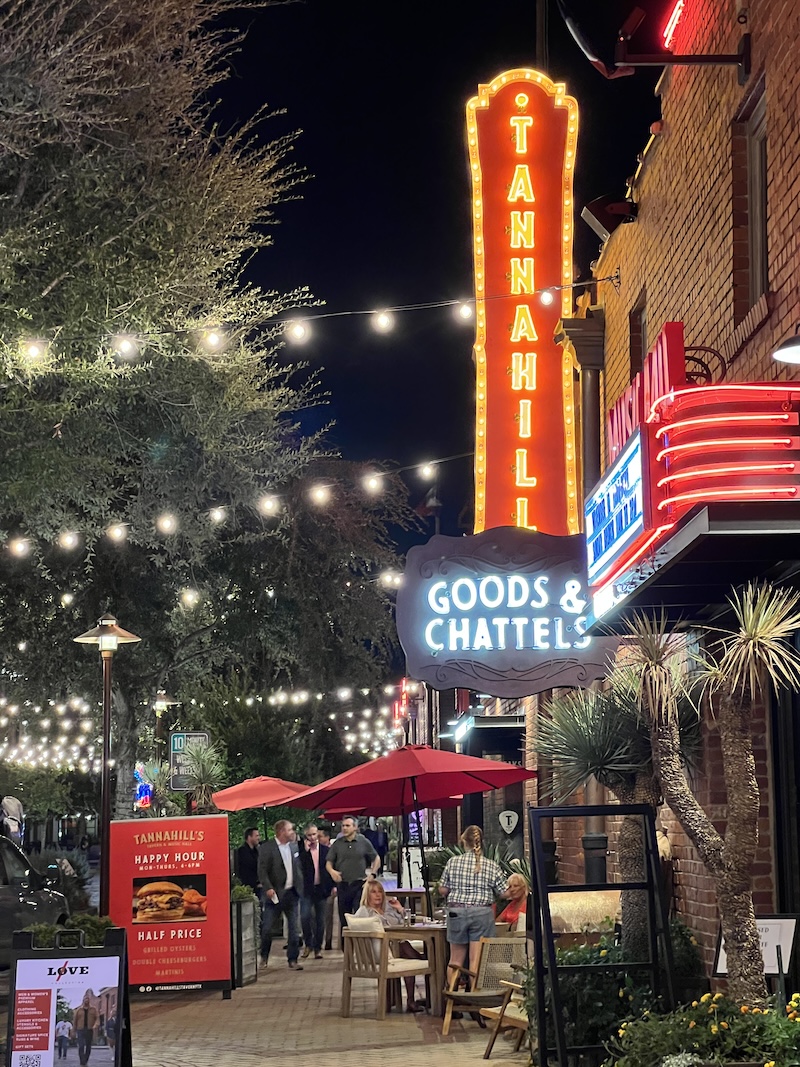 Tannahill's and Goods and Chattels at night in the Stockyards